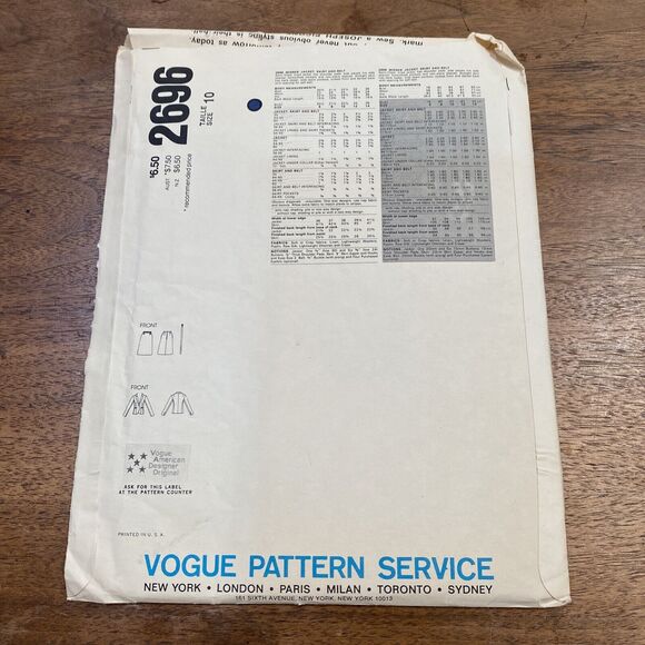 Vintage VOGUE sewing pattern 2696 Skirt Suit sz 10 American Design Joseph Picone - Picture 6 of 8